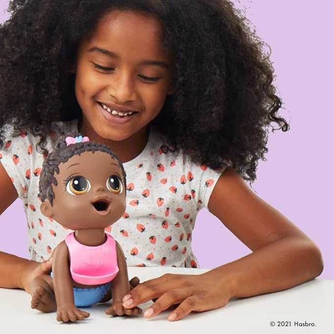 Baby Alive Lil Snacks Doll - Eats/Phee Children's Artists Protect to Bloons Dolly, 8-Inch Baby Doll, Snack Box Mold, Black Hair
