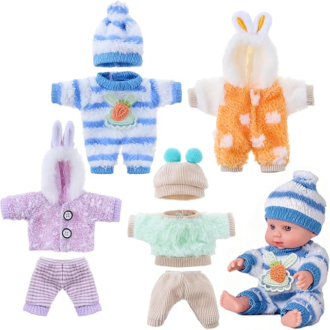 Halloscume 4 Set 6-7 Inch Doll Clothes Reborn Baby Dolls Clothes Costumes Outfits Christmas Birthday Gift Cute Pretend Doll Outfits, Dress up Accessories, No Dolls(Winter)