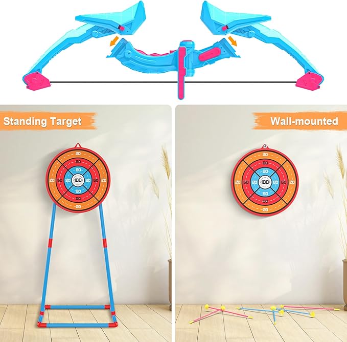 2 Pack of Kids Bow & Arrow Set, Light Up Archery Toy Set with 14 Suction Cup Arrows Standing Target, Perfect Indoor Outdoor Toys Birthday Gifts Ideas for Boys Girls, Medium