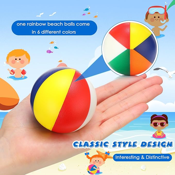 Jerify 24 Pcs Mini Beach Stress Balls 2.5 Inch Foam PU Relief Stress Ball Mini Rainbow Blow Up Beach Balls Toys for Girls Boys Birthday Beach Hawaiian Party Favors Summer Pool Games (Mix Color)