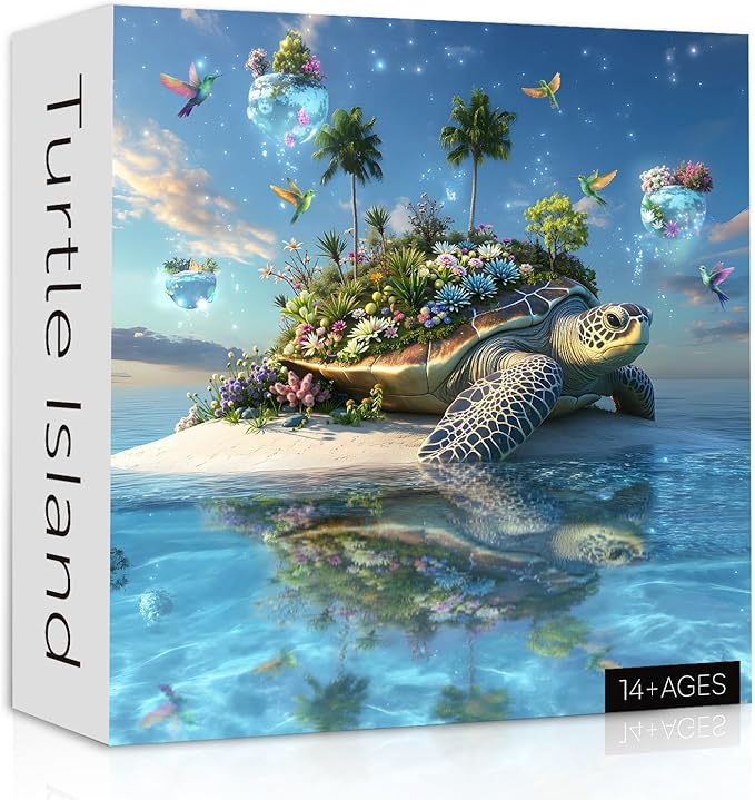 Sea Turtle Puzzle 1000 Piece for Adults, Nature Plant Animal Jigsaw Puzzles, Difficult Ocean Island Art Puzzle as Turtle Decor