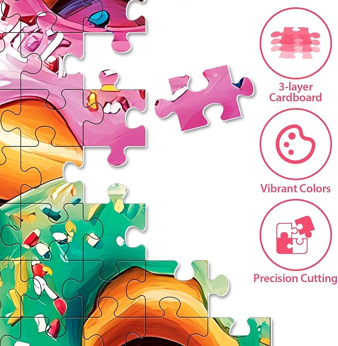 500 Pieces Puzzles for Adults, Colorful Donuts Puzzle for Adults Seniors, Recycled Paper Jigsaw Puzzle 500 Pieces, Fit Together Perfectly Challenging Puzzles Perfect for Game Nights 20.5x15in