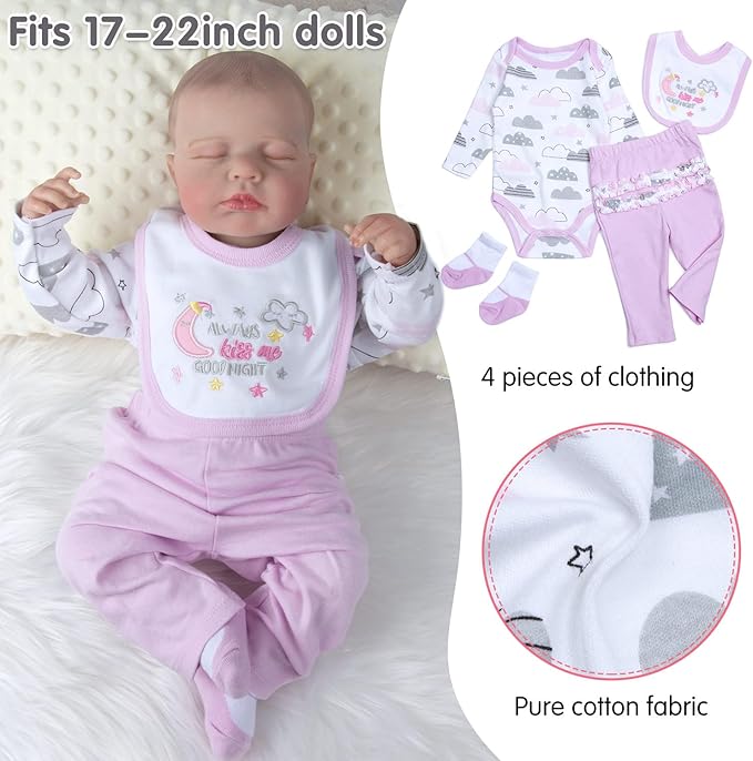 12 Pcs Reborn Baby Doll Clothes Accessories with Bassinet for 17-22 inch Newborn Babydolls Girl Reborn Dolls Accessories Pink Outfit Gift Set
