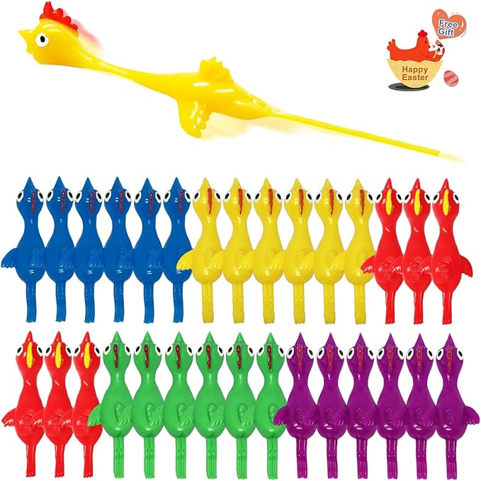 Slingshot Rubber Chicken Flick Flying Flingers Stress Gag Toys, Funny Christmas Stuffers Easter Chicks Novelty Gifts for Kids (Multi-color 30 Pcs)