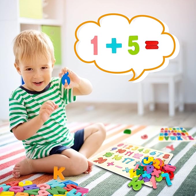 Attmu Wooden Puzzles for Toddlers, 2 Pcs Alphabet Puzzle ABC Shape Number Puzzle, Learning Toys for Kids, Preschool Educational Activities Toddler Gift Toys for Girls Boys Christmas Valentines Easter