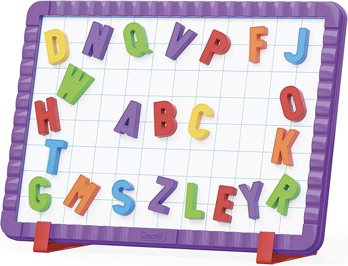 Quercetti: Magnetic Letters Starter Set - 44 Colorful Letters & Magnetic Grid Board, ABC & Spelling, First Words Learning Toy, Preschool Play, Kids 4+
