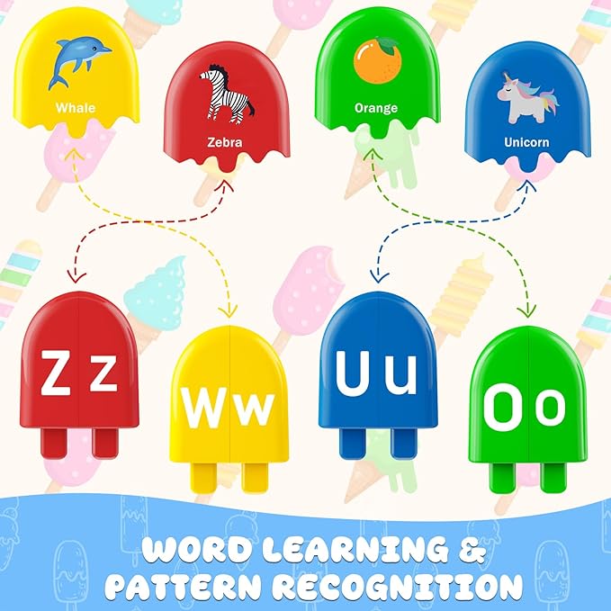 Alphabet Learning Toys 78 Pcs Ice Cream ABC Letter Matching Toy for Toddle Preschool Montessori Toy Smart Color Sorting Educational Toy for Kids 2 3 4 5+ Years Old