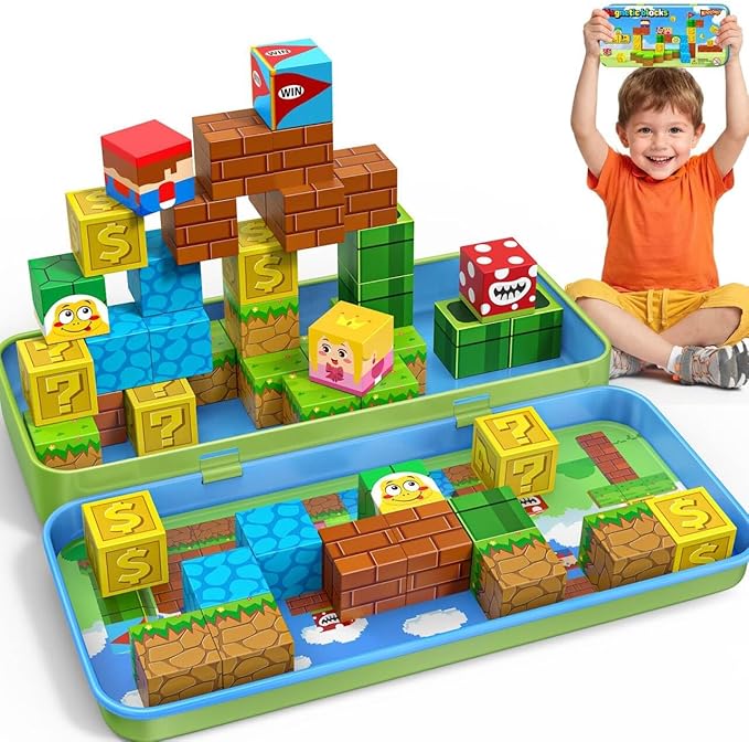 Magnetic Blocks Travel Toys for Kids Ages 4-8, 35 PCS Magnetic Cubes STEM Learning Set with Portable Iron Storage Box Construction Learning Toys for Toddlers Ages 3-5