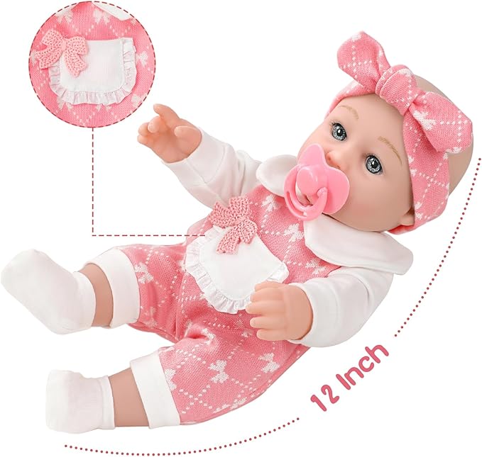 DONTNO 12'' Baby Doll in Gift Box with Clothes Accessories Playset,Pacifier,Feeding Bottle. Gift Idea for Ages 3+