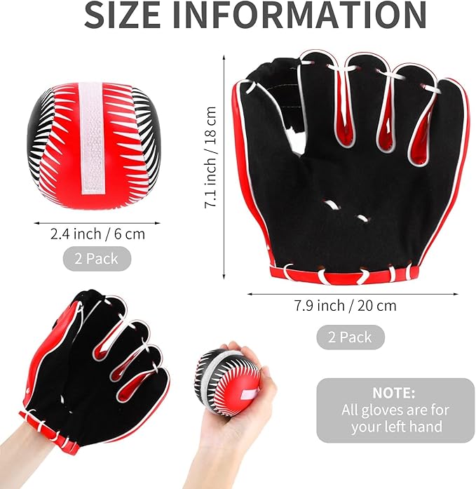 Aodaer 2 Pack T Ball Sets Baseball Glove and Ball Set for Teenager Easy Catch, Yard Lawn Game, Baseball Play - Black and Red