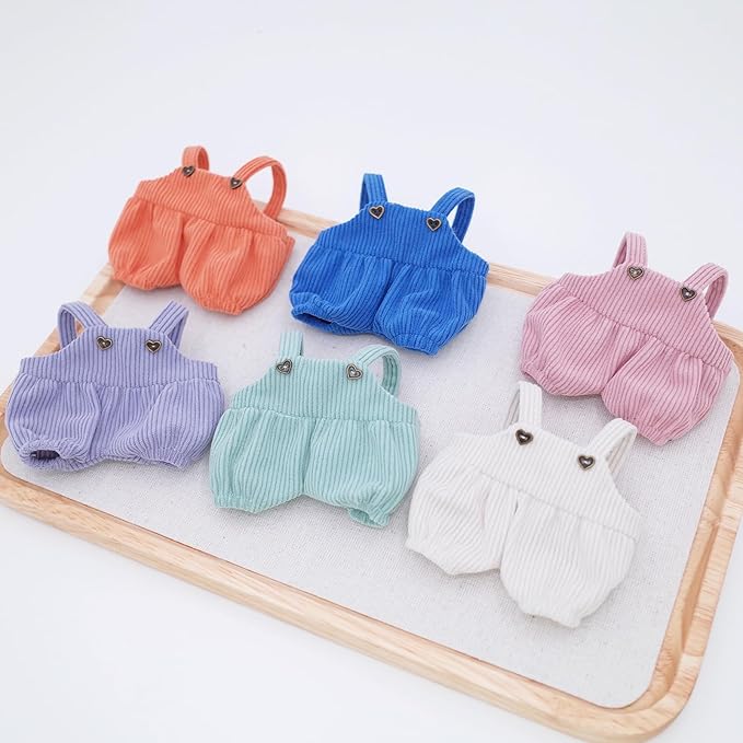 Etistta 6.7 inch Doll Clothes with Hat, Corduroy Bib Pants Overalls for 17cm Doll Accessories Outfits (6 Pack)