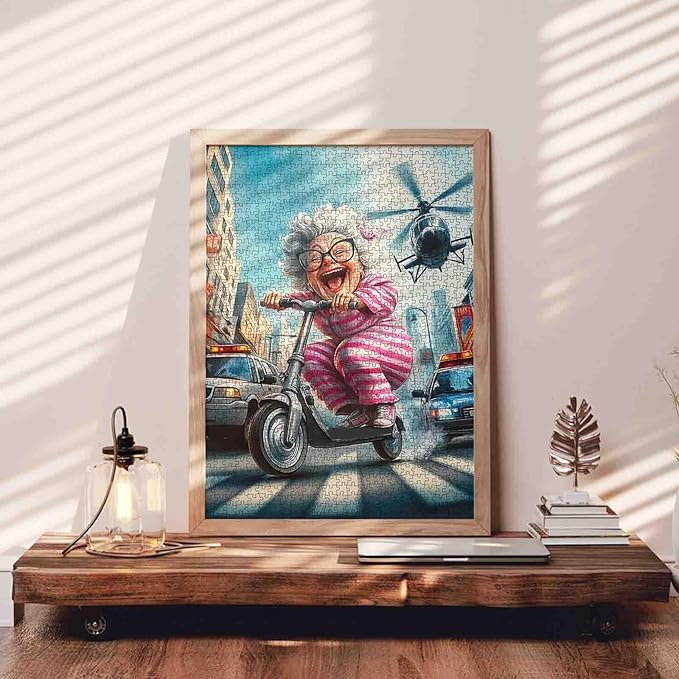 Crazy Old Woman 1000 Piece Jigsaw Puzzles for Adults Laughing Ladies Painting Jigsaw Puzzle Planes and Cars 1000 Pieces Puzzles 20''x27”inch DIY Craft Puzzle Art Home Wall Decor Family Challengings