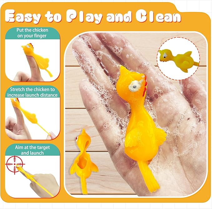 30Pack Finger Slingshot Chicken Rubber,Flick Stretchable Flying Sling Shot Chick Fingers for School Reward Easter Birthday Party Favors White Elephant Gift Exchange