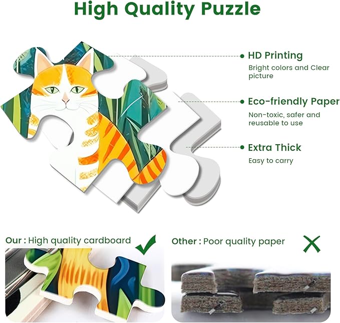 300 Piece Puzzle for Adults-Cats and Flowers | Recycled Cardboard Jigsaw Puzzles 300 Pieces | Challenging Family Activity Great Gift Idea for Family Friends | Difficult Puzzles Size 20.5X 15 inches