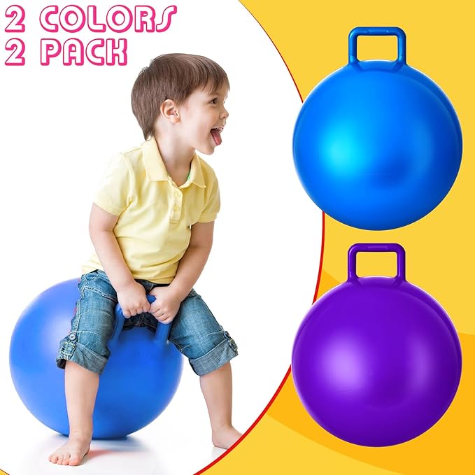 Lewtemi 2 Pcs 22 Inch Big Bouncing Ball with Handle Jumping Hopper Bouncy Ball for Adults Exercise and Air Pump for Outdoor Sports Game(Blue, Purple)