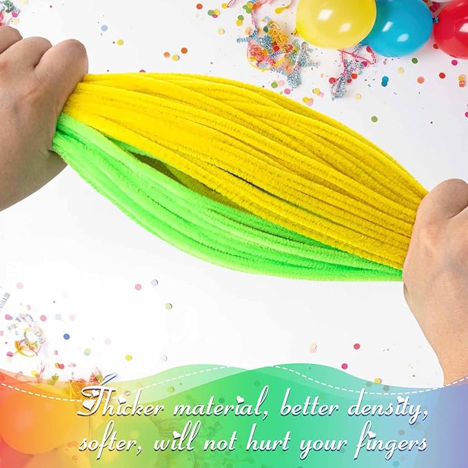 Peryiter 500 Pieces Pipe Cleaners Chenille Stems for Flowers Craft Supplies Bulk Fluffy Fuzzy Sticks for DIY Art Projects Creative Gift Wrapping Party Decorations(Rainbow Color,12 Inch)