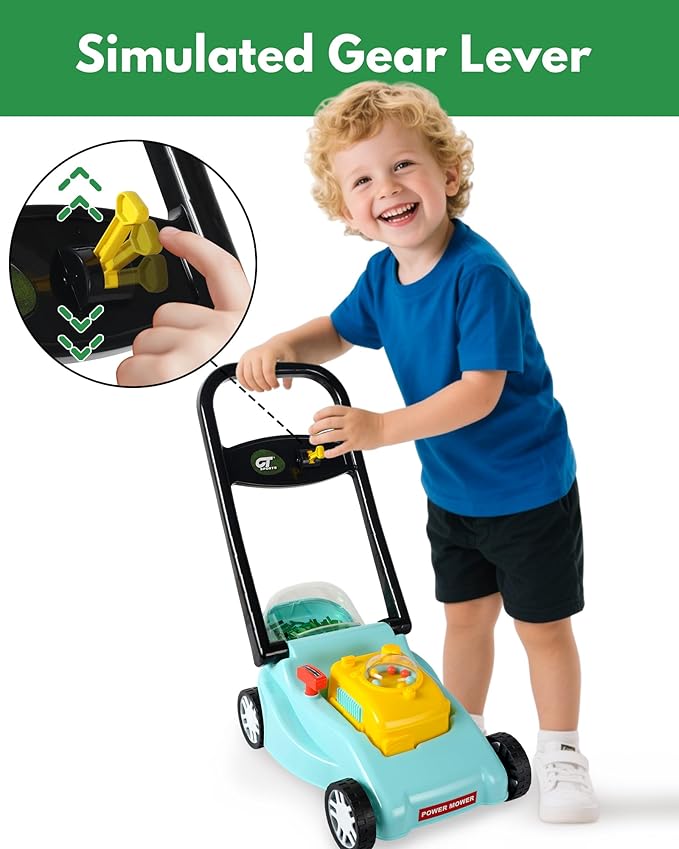 Kids Lawn Mower with Realistic Grass-Cutting Action and Sounds – No Batteries Required | Fun Outdoor Push Toy, Birthday Gift & Holiday Present for 3, 4, 5, 6, 7, 8 Year Old Boys and Girls (Blue)