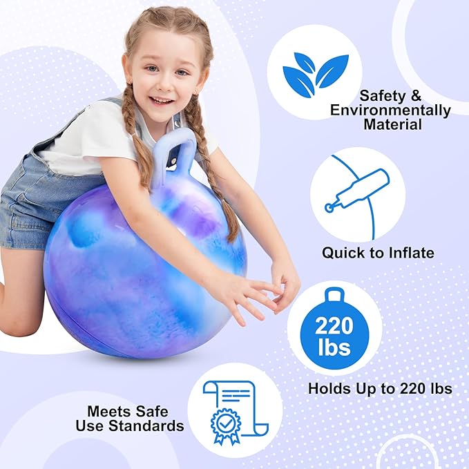 ZOOJOY Glow-in-The-Dark Light Up Hopper Ball for Kids, 18 Inch Bouncy Ball with Handle, Inflatable Night Glow Jumping Toy for Boys and Girls Aged 3-8, Indoor & Outdoor Play, Includes Pump