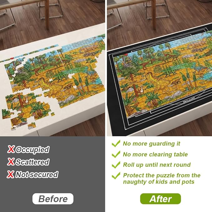 Ainiv Jigsaw Puzzle Mat Roll Up 2000 Pieces, 47” x 31.5” Portable Felt Puzzles Board with 4 Sorting Trays & Travel Storage Bag, Jigsaw Saver Pad Keeper for Adults Teens, Black