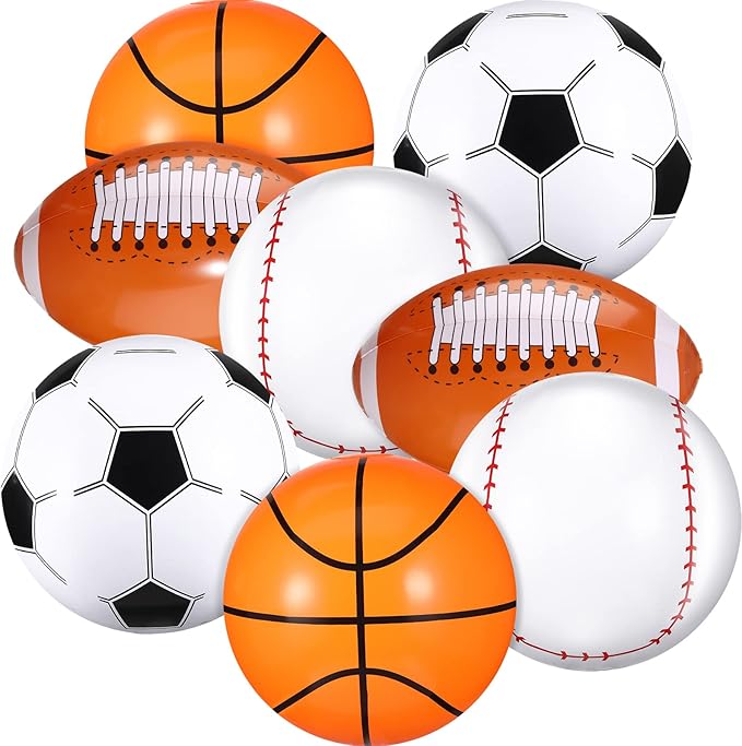 Sosation 8 Pcs Inflatable Sports Balls 16 Inch Inflatable Beach Ball Blow up 4 Styles Sports Party Decorations Balls of Swimming Pool Summer Pool Toys for Indoor Outdoor Beach