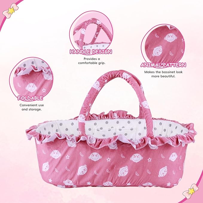 BABESIDE 10 Pcs Reborn Baby Doll Clothes and Accessories Set with Bassinet for 17-22 Inch Dolls, Baby Doll Accessories with Bottles Pacifier for Newborn Dolls Girls, Pink & Bean Paste Color