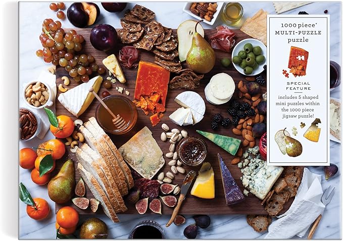 Galison The Art of The Cheeseboard 1000 Piece Multi-Puzzle Jigsaw Puzzle - 5 Mini Shaped Puzzles Within, Beautiful Art by Julie Seabrook Ream, Thick and Sturdy Pieces, Fun and Challenging for Adults