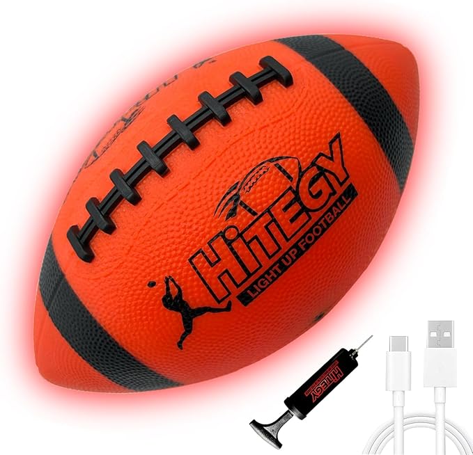 Glow in The Dark Football Light Up Football | USB-C Rechargeable LED Ball with Pump | Night Game Ball for Indoor & Outdoor Play | Gift Ready for Boys & Kids (with a Bag)