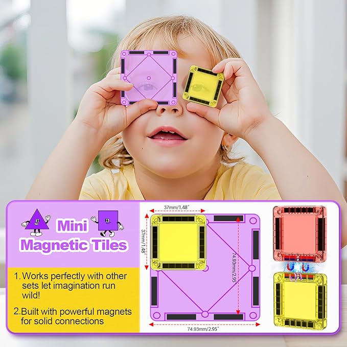 46PCS Mini Magnetic Tiles, for Kids, Portable Magnetic Toys Travel Set with Iron Case for Kids Ages 4-8,Creativity Boosting Building Toys Set,Toddler Puzzle for Boys and Girls Ages 3+
