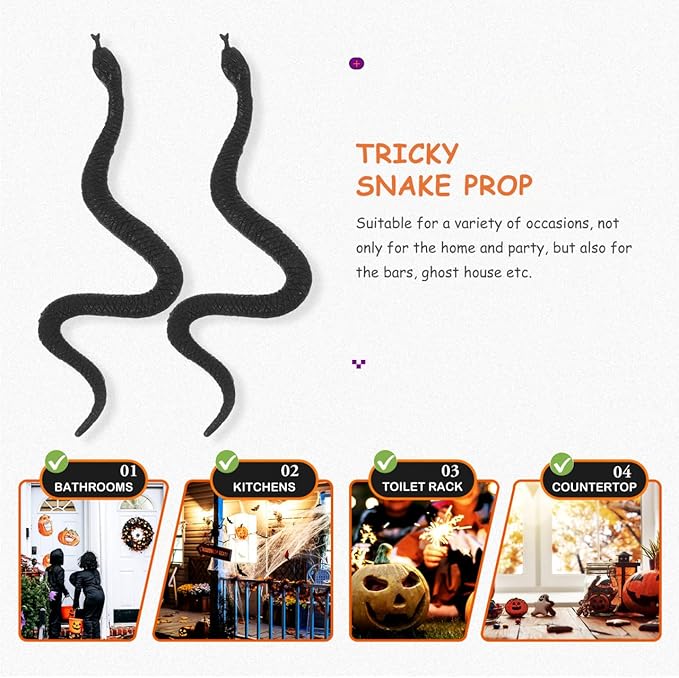 IMIKEYA 100Pcs Realistic Black Rubber Snakes - Fake Plastic Snakes for Halloween Pranks and Decorations