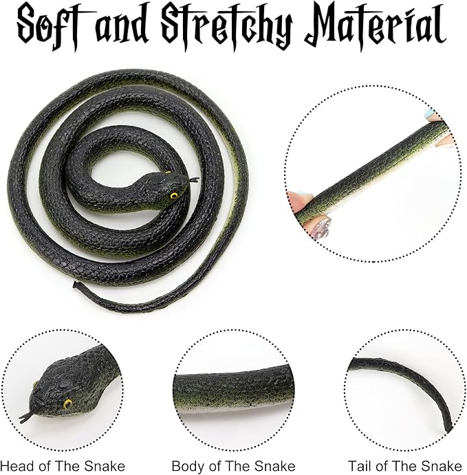 4 Pcs Realistic Snakes Rubber Plastic Snakes Prank Snake for Party Decor, Tricking People, Garden Props Decorations, 31.5in