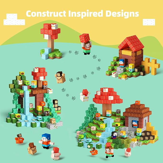 GobiDex 200PCS Magnetic Blocks Village Animal Playset, Sensory Building Pretend Play Toys, STEM Educational Gift for Toddlers