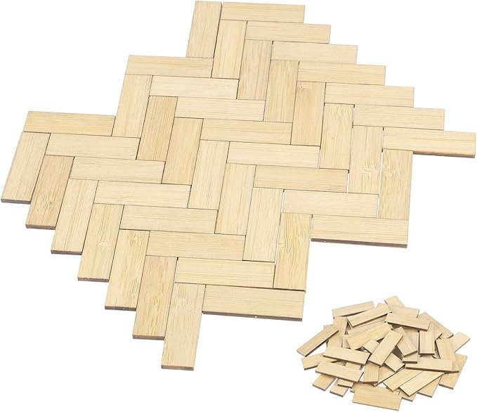 Toyvian 40 Pcs Miniature Dollhouse Flooring: Self Adhesive Floor Peel Boards Stickers, Mini DIY Flooring Wood Grain Tiles Doll House Accessories (Light Brown)
