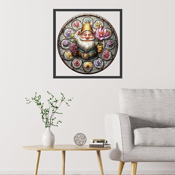Mocfesk Wooden Puzzles for Adults, Gnome Jigsaw Puzzles, Unique Shaped Lotus Flower Puzzles for Kids, Family Fun Home Decor 16.5 x 16.5 in