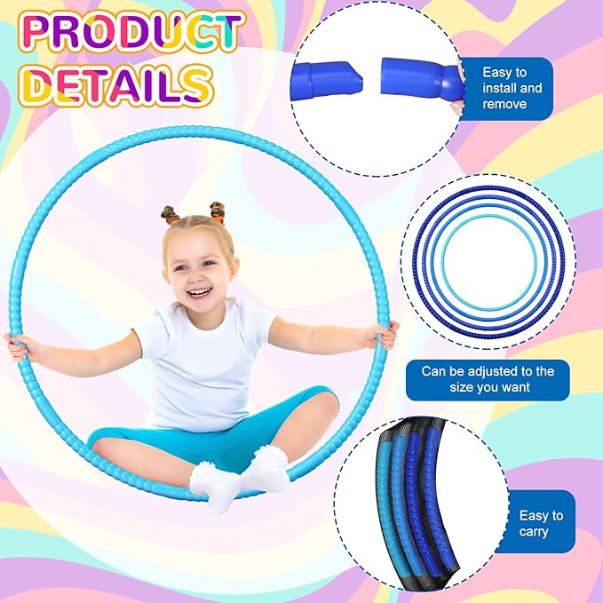 Libima 16 Pcs Toy Color Hoop for Kids, Detachable Adjustable Light Weight Plastic Colored Hoops Toy Circles for Party Games, Dance, Dog Agility