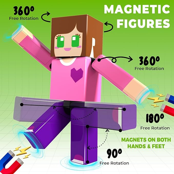 20Pcs Magnetic Action Figures Playset - Magnetic Building Blocks, Magnet Cubes and Rotatable Figures Character Toys for Kids,Easter Birthday Gift for 6+ Year Old Boys Girls (Patent Pending)