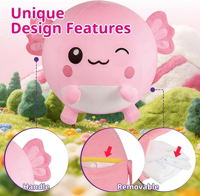 Hopper Ball for Kids 5-8, 29in/73cm Salamander Stuffed Animal, Inflatable Axolotl Gifts for Girls First Birthday Gift, Outdoor Indoor Soft Play Equipment, Pink(Pump Included)