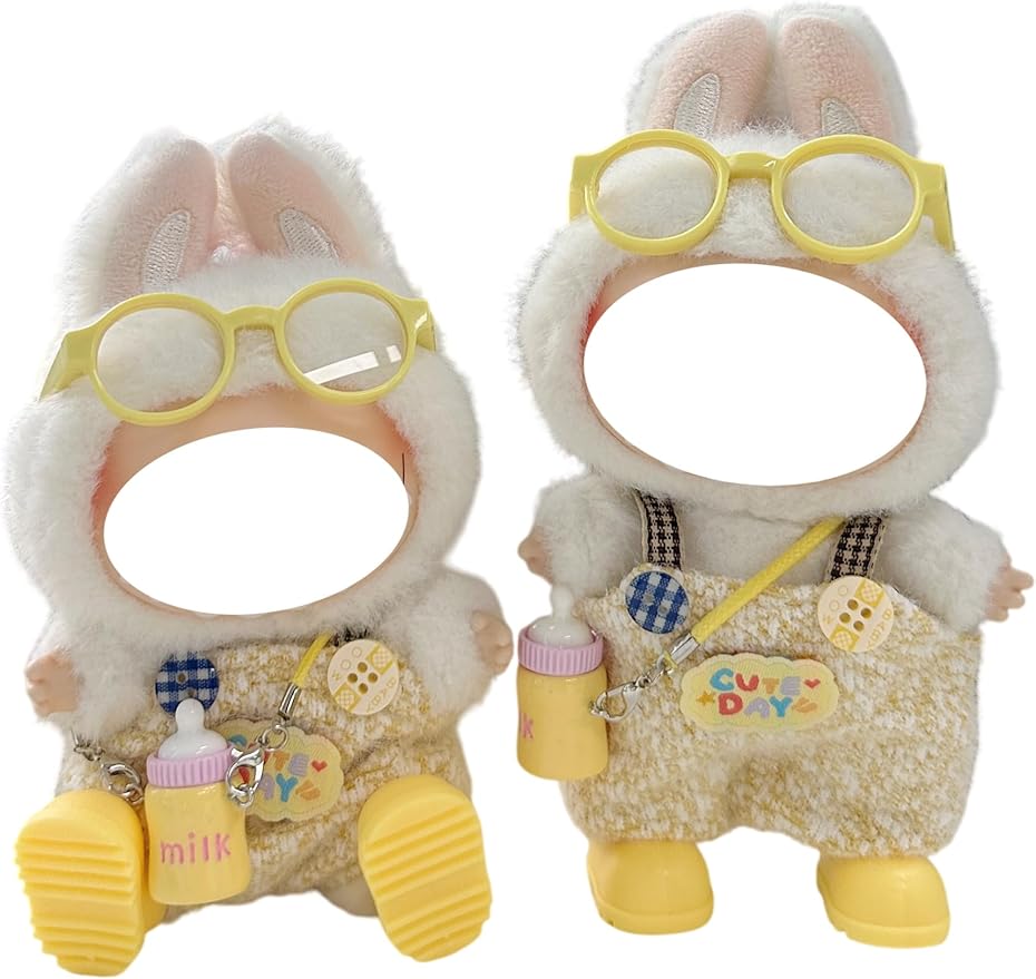 Clothes for 17cm Doll, 4 pcs Set Doll's Outfits Luxury Dress Pants Glasses Headset Shoes Accessories Fashion Stylish Adorable Dolls Clothes (No Doll) (Butter Yellow)
