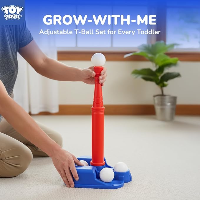 TOY Life Tball Set for Kids 3-5 & 5-8 - Toddler Baseball Tee and Bat Set with Ball Launcher & 6 Balls - Ideal Boy Toy Gift for Outdoor Play and Beginner Training