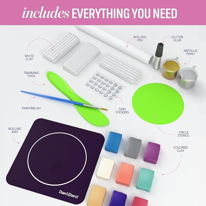 Dan&Darci Craft 'n Clay - Jewelry Dish Making Kit for Kids Ages 8-14 Year Old - Best DIY Arts & Crafts Kits - Easter Gifts - Creative Toys for Preteen & Teenagers - Girl Birthday Gift Ideas