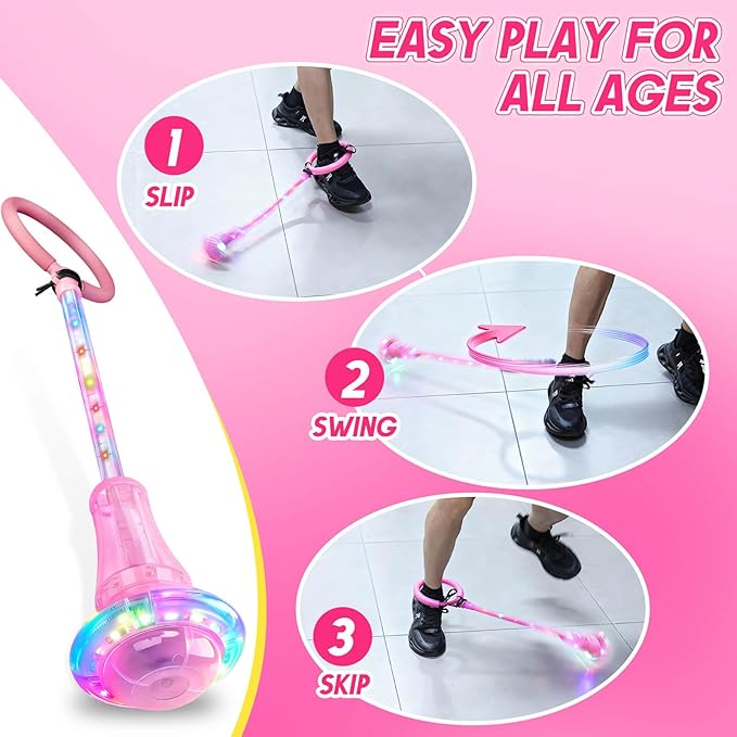 Dolanus Skip Toys for 5-12 Year Old Kids, Girls Birthday Gifts for Age 5 6 7 8 9 10 11 12, Outdoor Outside Sports Games, Girls Toys Age 6-8 8-13, Portable Colorful Flash Wheel Swing Ball (Pink)