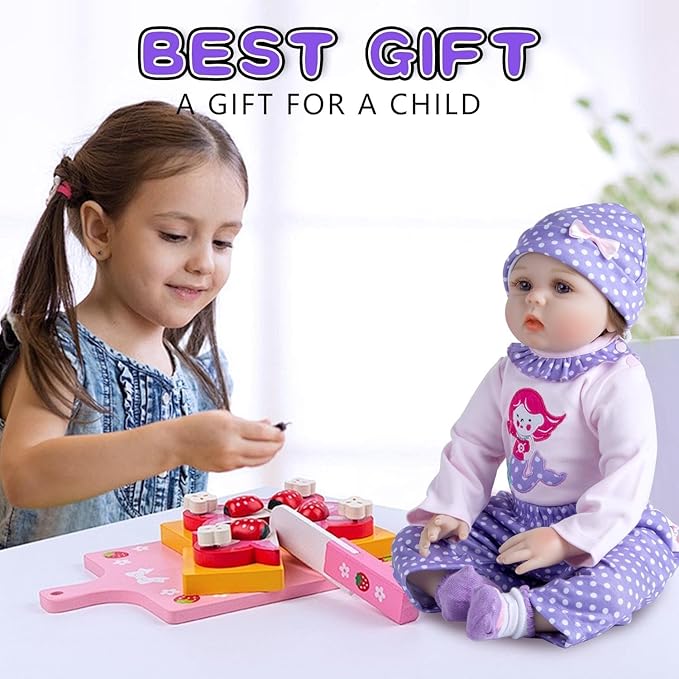 8 Pcs Reborn Baby Doll Clothes Girl Pink Accessories Set for 17-22 Inch Reborn Doll Clothes with Diaper Bag Kids Purple Gift Set