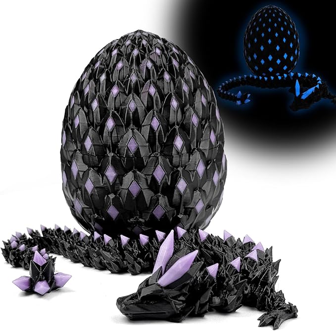 3D Printed Dragon Egg,Dragon Eggs Glow in with Dragon Inside Dark Articulated Animals Fidget Toy,Home Office Decor Executive Desk Toys for Autism/ADHD (Luminous Red)