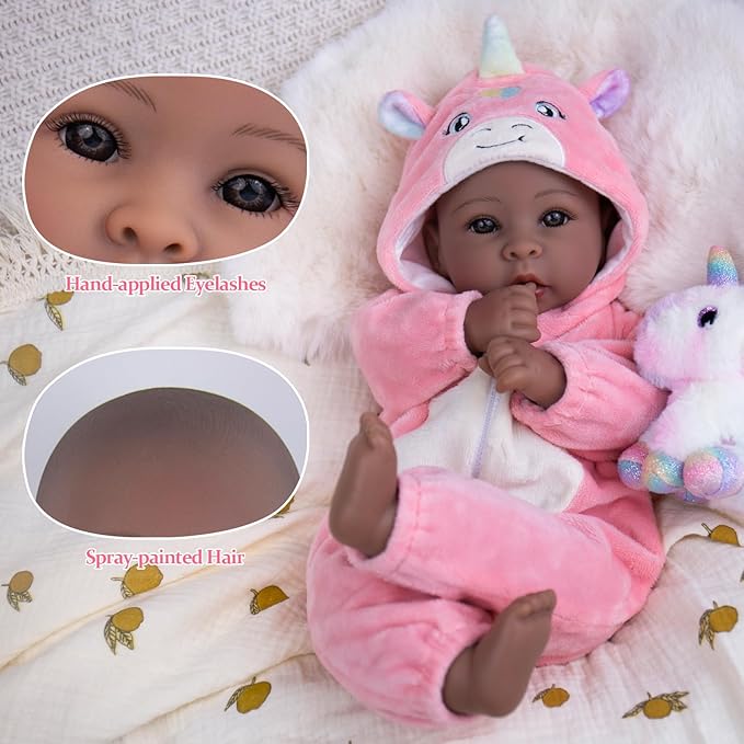 Aori 17 Inch Black Baby Dolls Realistic Black Doll with Light Weighted Soft Body & Pink Outfits for Girls 3+ | Pretend Play, Dress Up, Nursery Decor