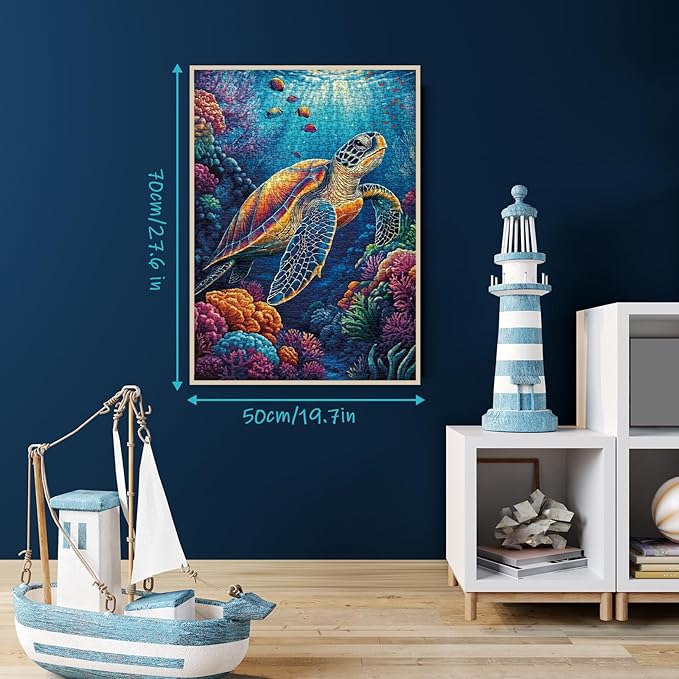 Sea Turtle Puzzle for Adults 1000 Pieces, Colorful Ocean Landscape Jigsaw Puzzle, Fish Sea Animal Marine Puzzle