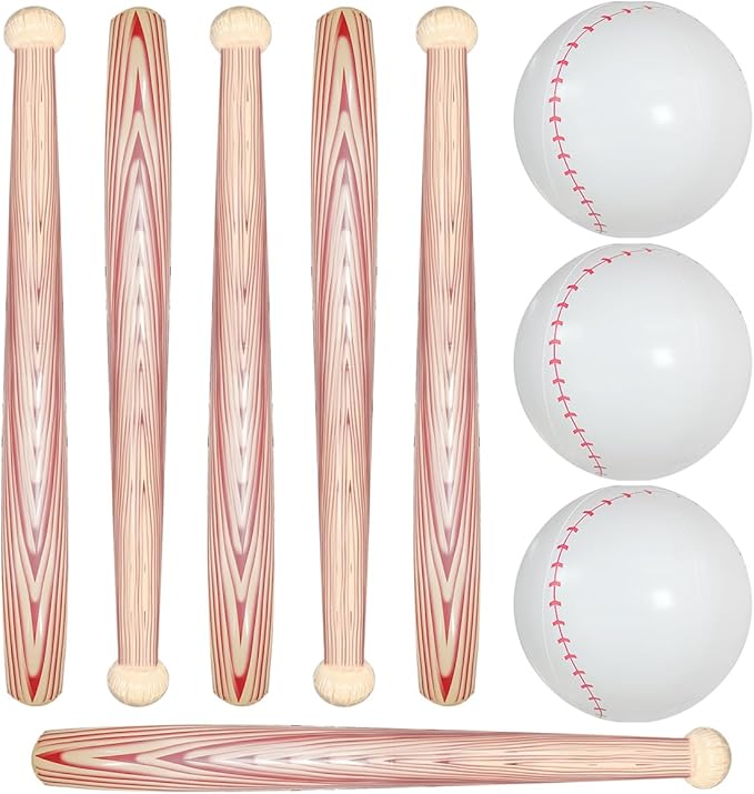 OULUN 9Pcs Inflatable Baseball Set Include 3Pcs Beach Ball and 6Pcs Baseball Bat Birthday Pool Beach Inflates Toys Sports Game Party Decorative Balloons