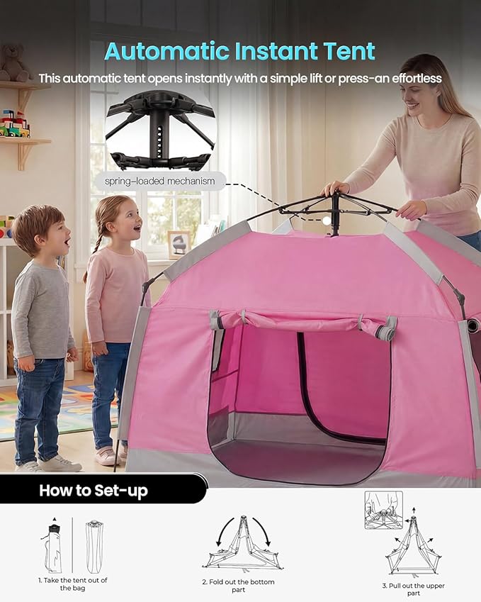 Kids Play Tent-Portable Playhouse Children House -Easy Set up Indoor Outdoor with Carry Bag for Kids-Light Strip Design for Night use -Space for Children and Parents-Birthday