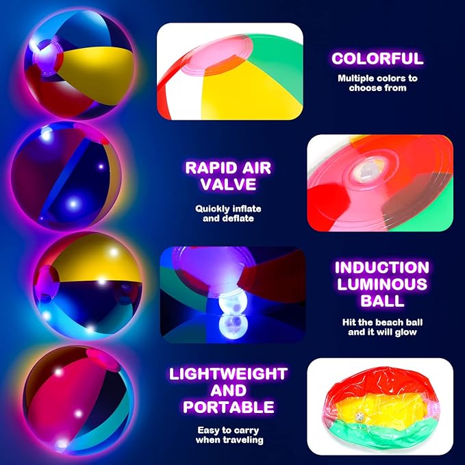 Zhanmai 10 Pcs Glow in the Dark Beach Balls Inflatable Neon Ball Light up Balls 9 Inch Beach Pool Toys Glow in the Dark Party Supplies for Summer Pool Party