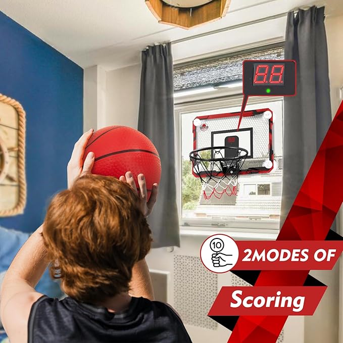 BOHEN Indoor Mini Basketball Hoops with Powerful Suction Cup, Stick to Windows, Wooden Doors, Smooth Walls - Basketball Backboard Indoor Bedroom Office for Kids Teens Adults