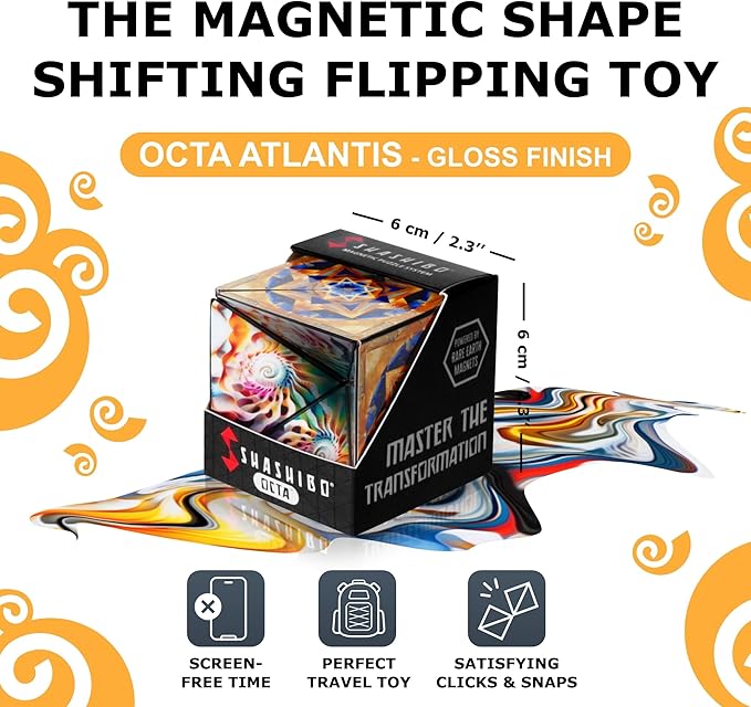 Shashibo Octa Shape Shifting Box - STEM Fidget Toy with Ultra Strong Magnets - Sensory Puzzle Cube Transforms Into 100+ Shapes, Easter Basket Stuffers Gift for Kids, Teens, and Adults (Atlantis)