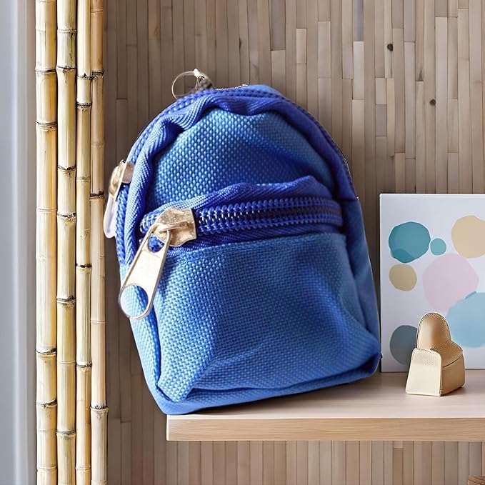 Blue Mini Doll Backpack School Bag Model Dollhouse School Accessory for 1/6 Scale Décor,Simulation Mini School Bag Model,Dollhouse Accessories,Lightweight and Cute Doll Accessory